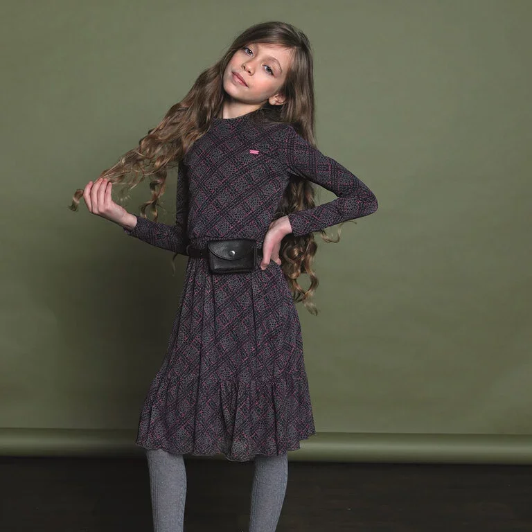 Jurk check/leopard Sana (charcoal)