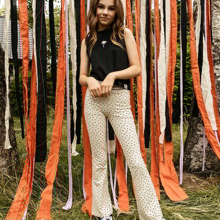 Flared broek fancy dot (cream)