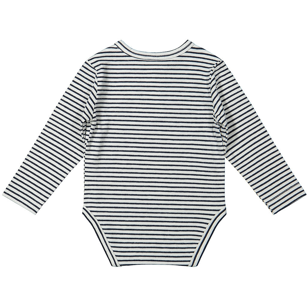 Overslag rompertje ss (blue/off-white stripes)