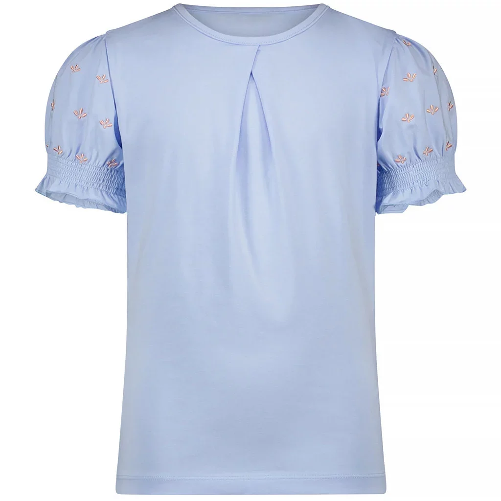 Shirt Kuran met plooitjes en borduursel (kentucky blue)