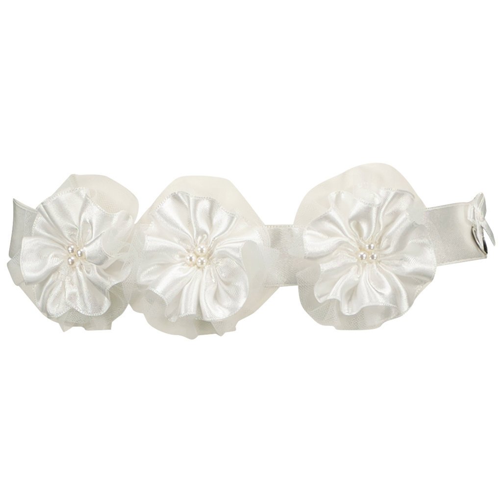 Haarbandje en riem in-1 Riri satin & flowers (off-white)