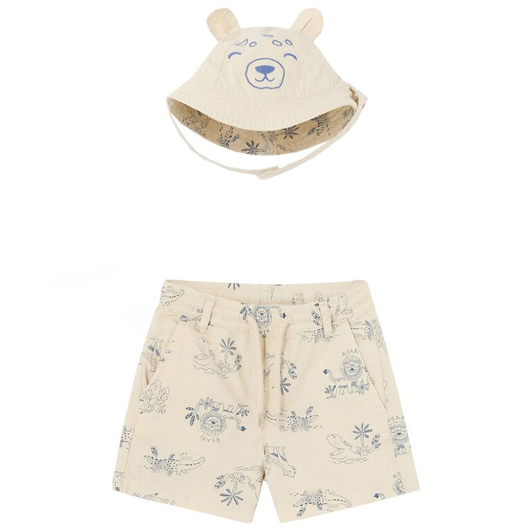 Kort broekje bermuda met reversible zonnehoedje (cream)