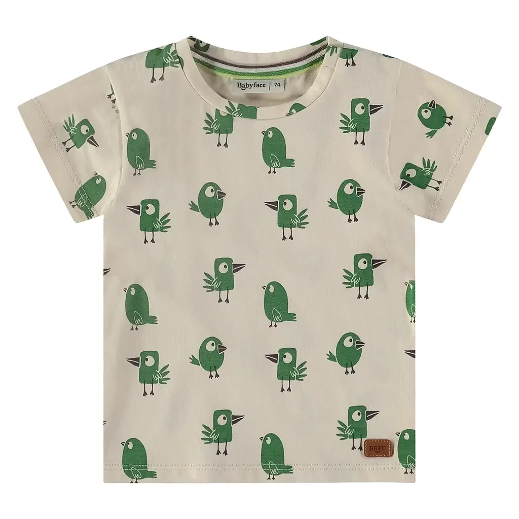 T-shirtje green birds (cream)