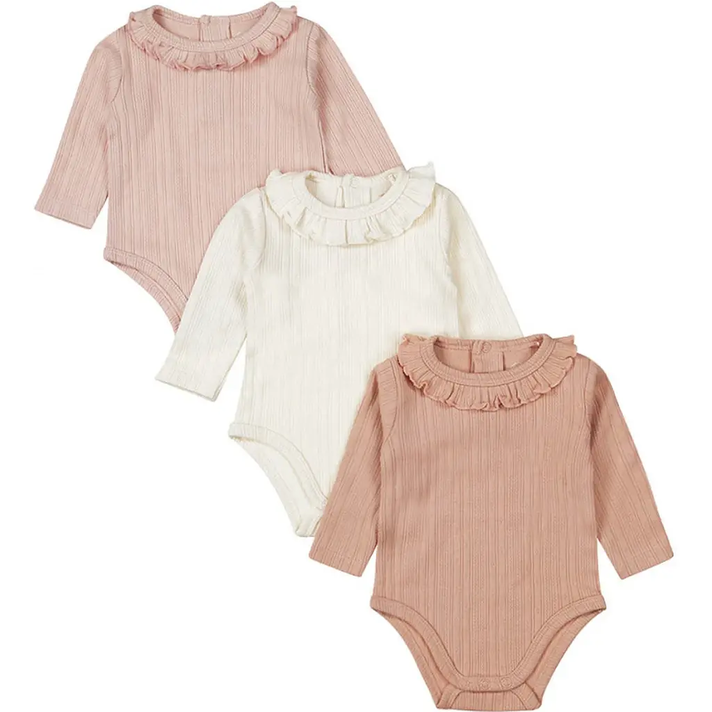 Drie rompertjes (dusty pink/off-white)