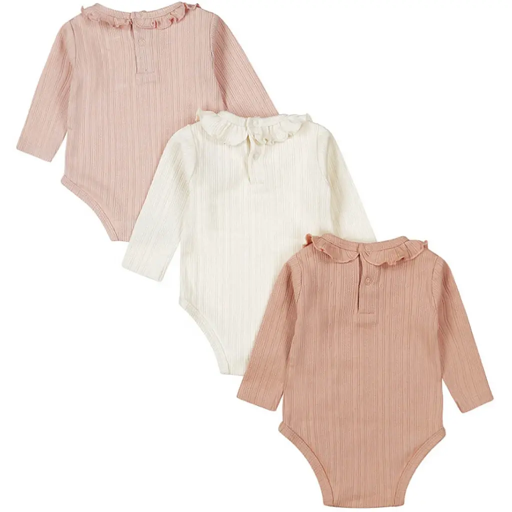 Drie rompertjes (dusty pink/off-white)