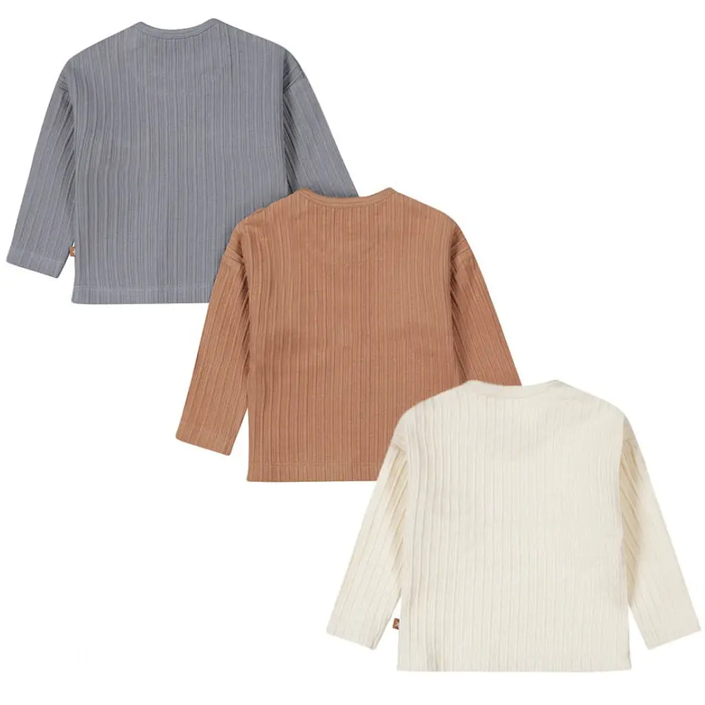 Drie longsleeves (faded blue/brown/off-white)