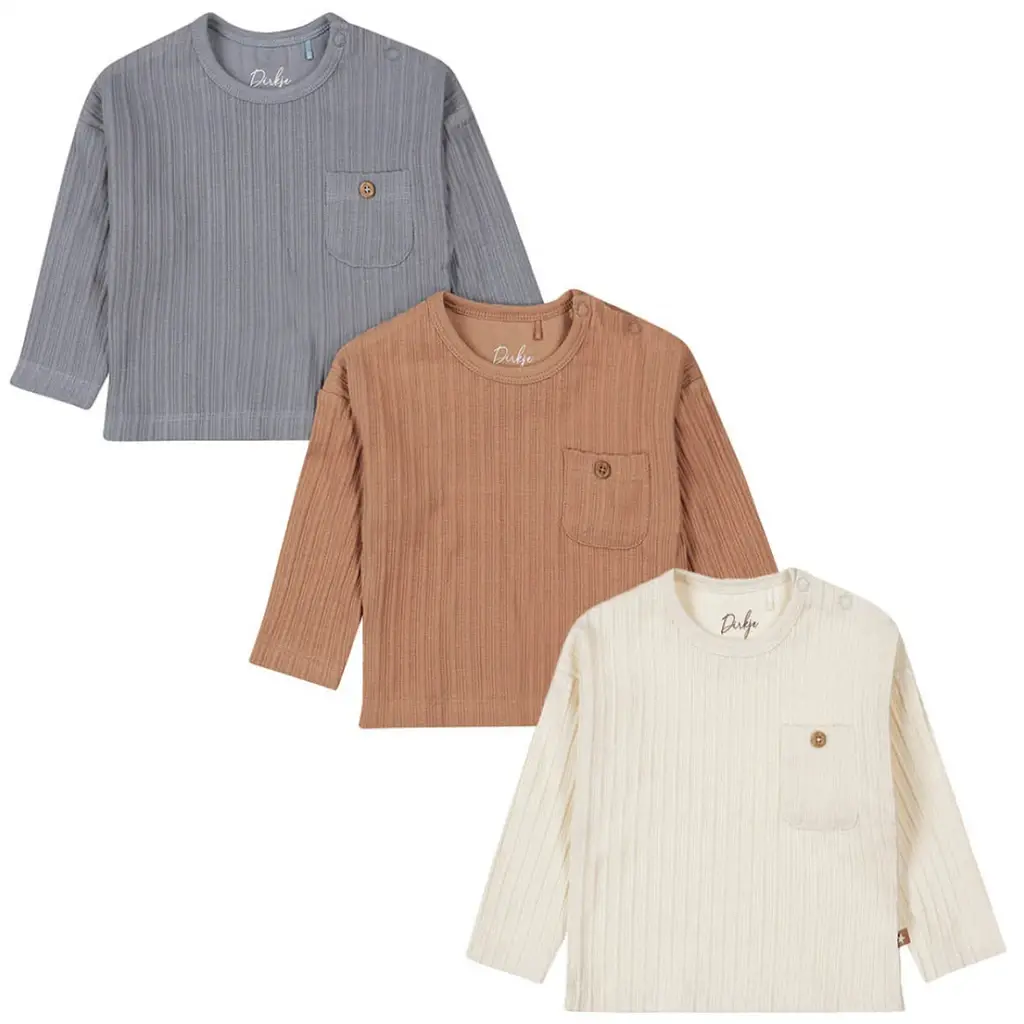 Drie longsleeves (faded blue/brown/off-white)