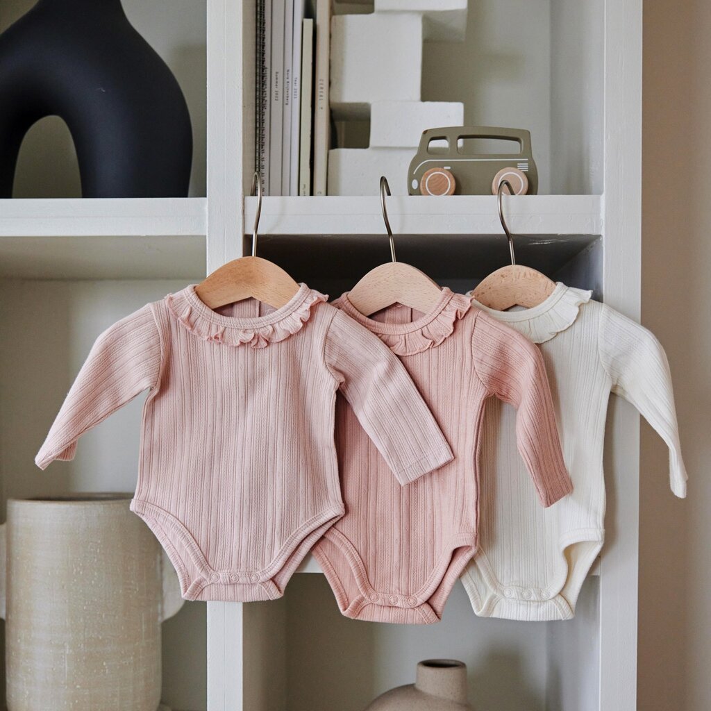 Drie rompertjes (dusty pink/off-white)