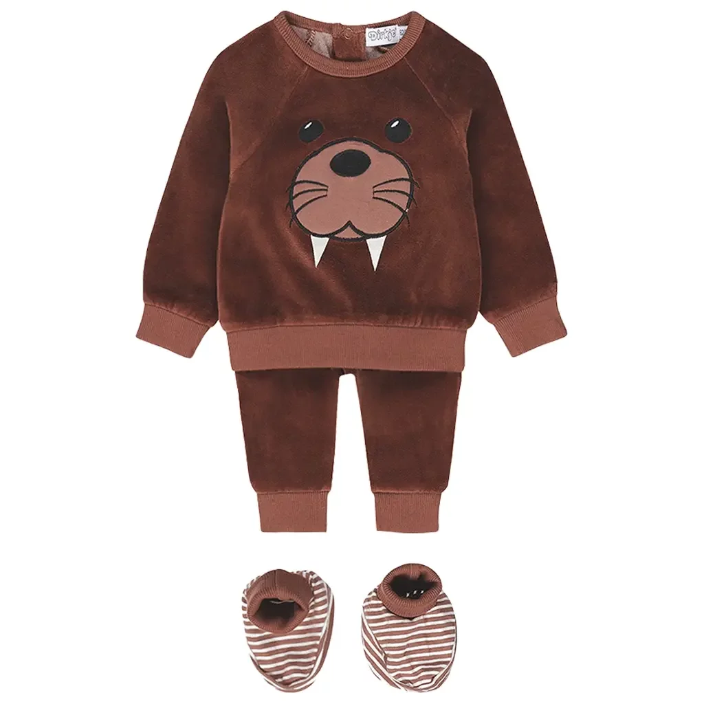 Tweedelig fleece setje met slofjes Arctic (brown)