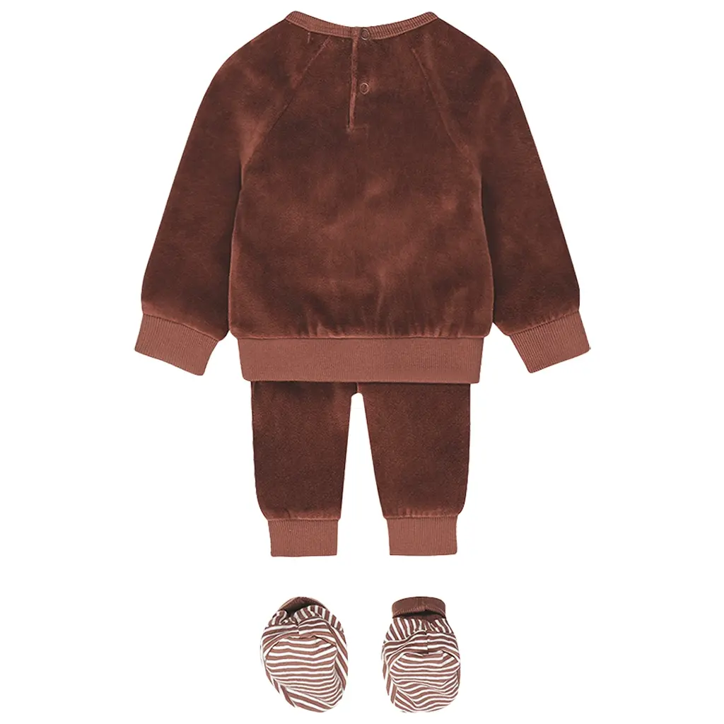 Tweedelig fleece setje met slofjes Arctic (brown)