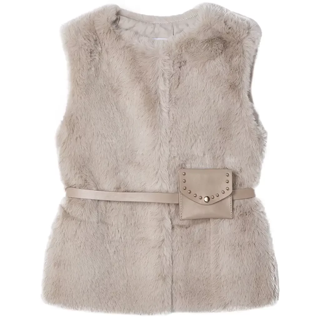 Gilet fur met riempje (sepia)