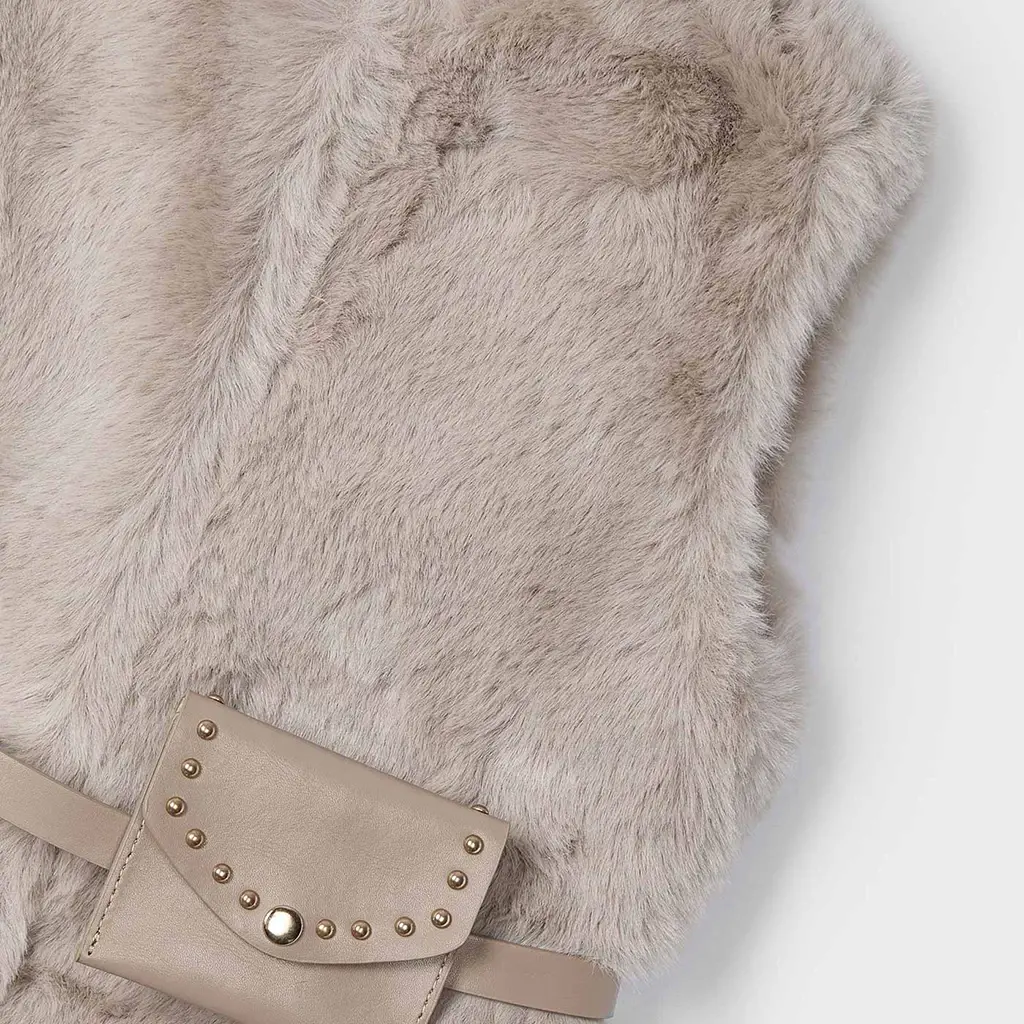 Gilet fur met riempje (sepia)