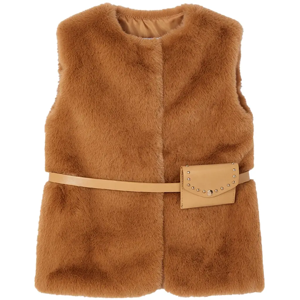 Gilet fur met riempje (caramel)