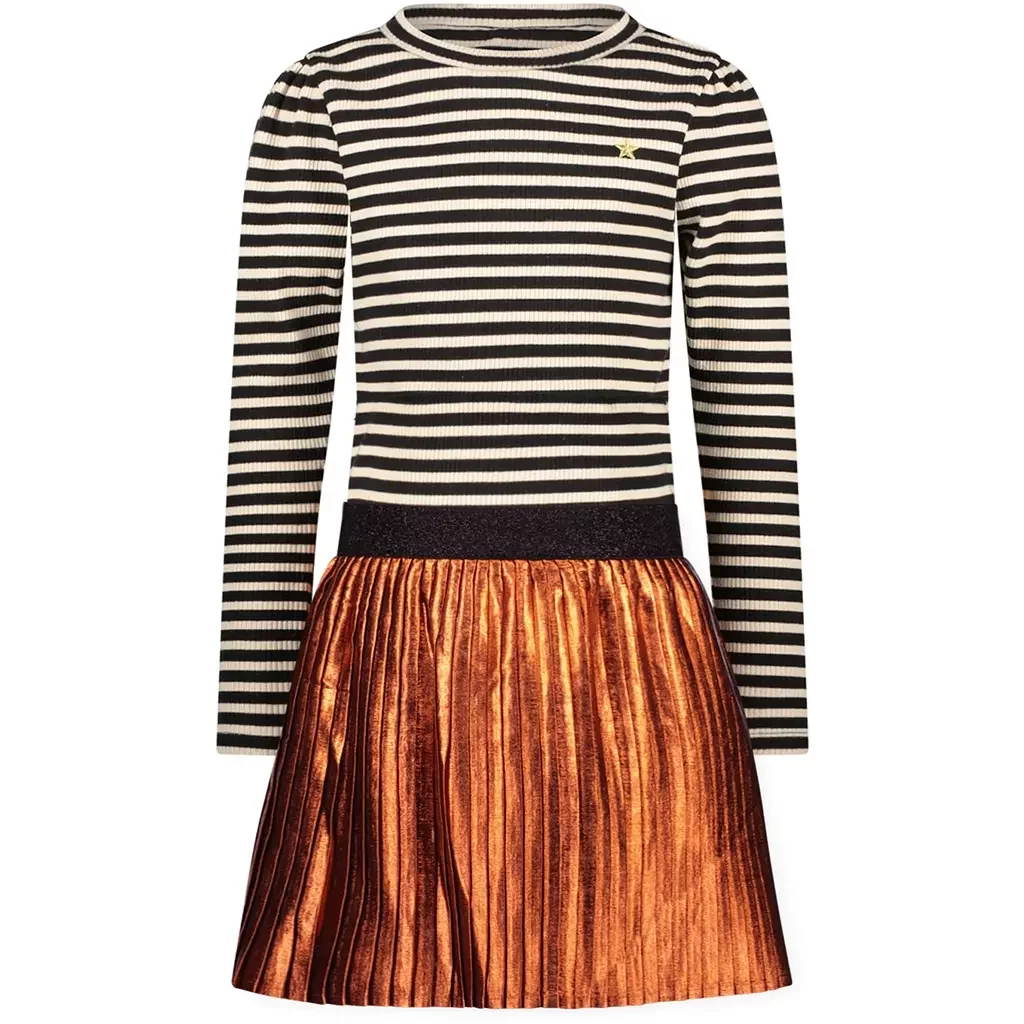 Jurk rib/glitter plissé Mira (classy stripe)