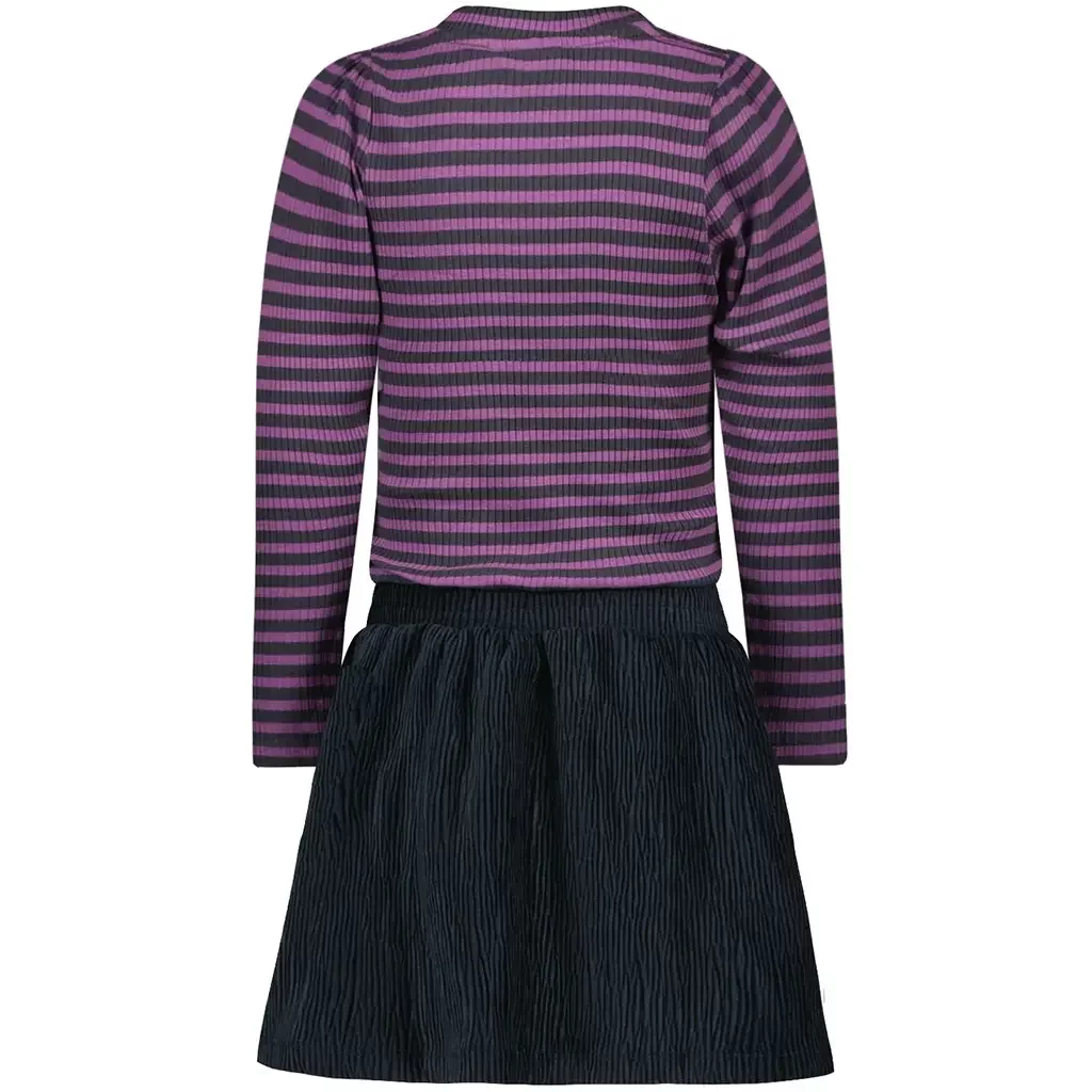 Jurk rib/crincle velvet Mel (stripe lavendel/grey)