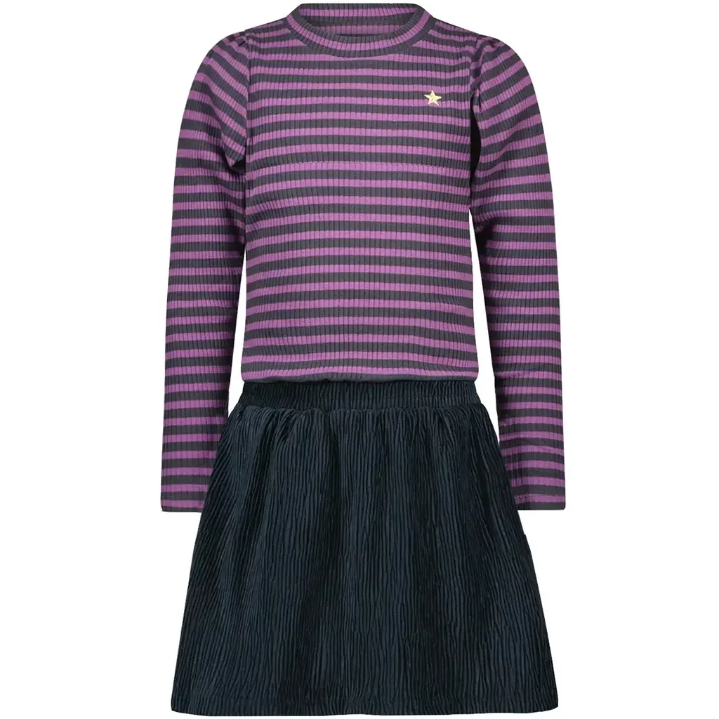 Jurk rib/crincle velvet Mel (stripe lavendel/grey)