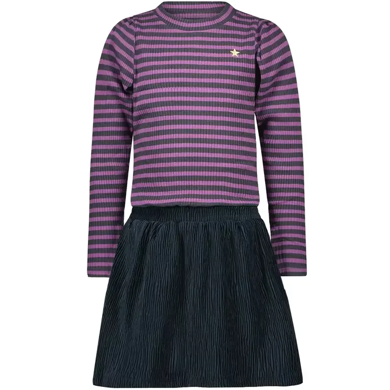 Jurk rib/crincle velvet Mel (stripe lavendel/grey)