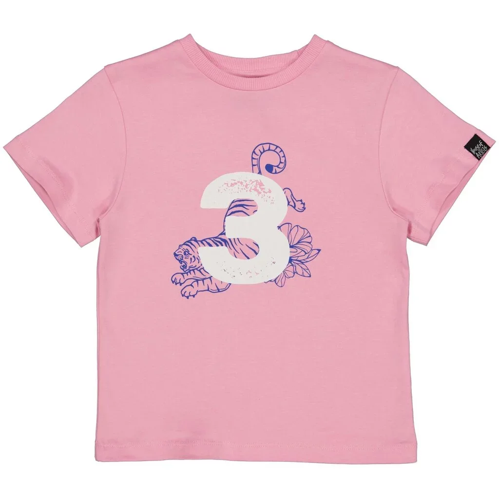 B-Day t-shirt "3" in kadoverpakking (old pink)