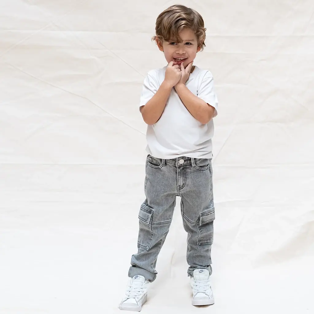 Spijkerbroek straight cargo fit (used grey denim)