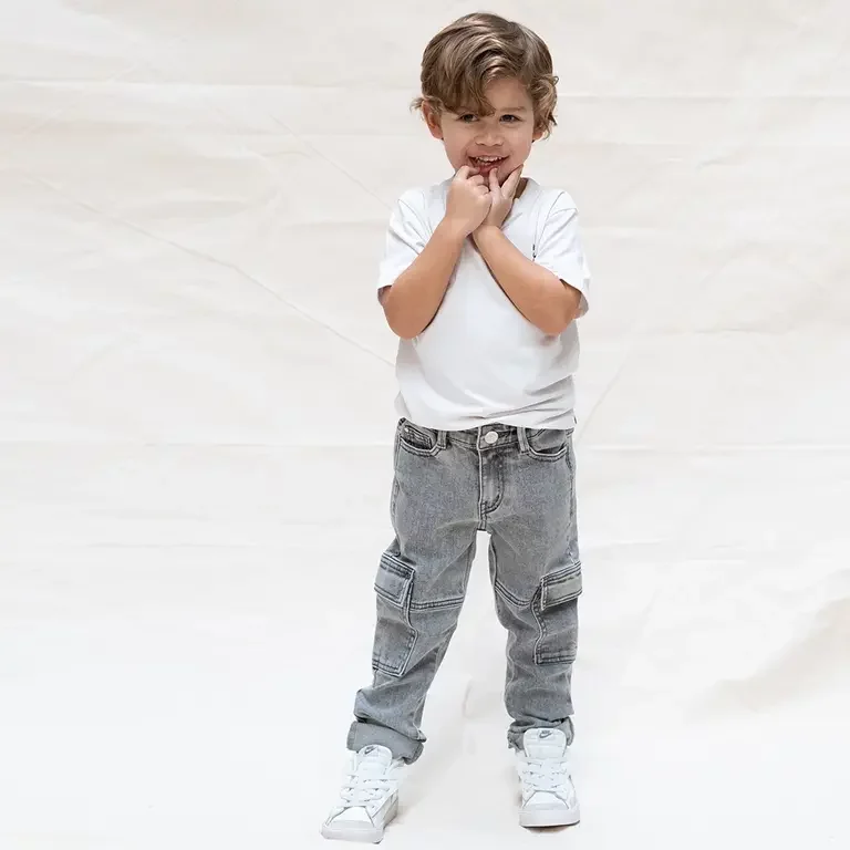 Spijkerbroek straight cargo fit (used grey denim)