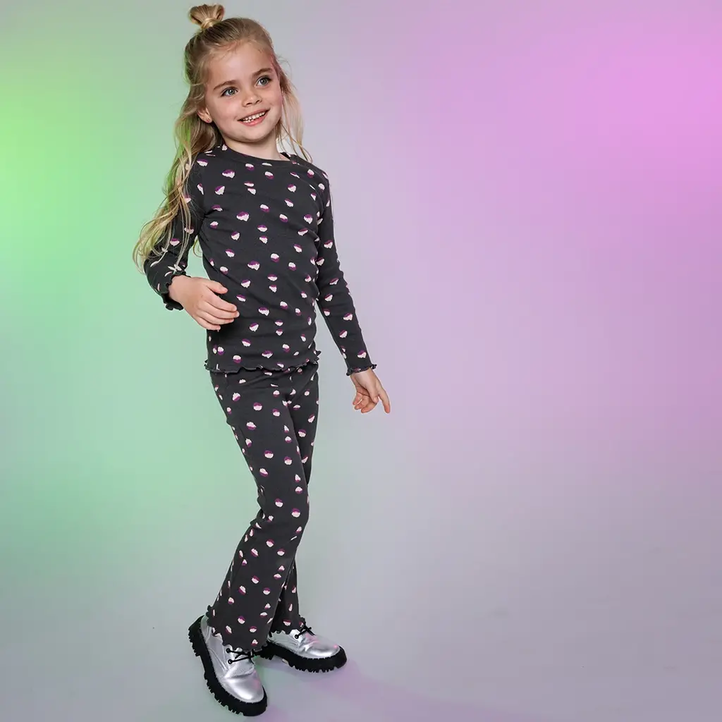 Broek Zev flared (aop black animal)