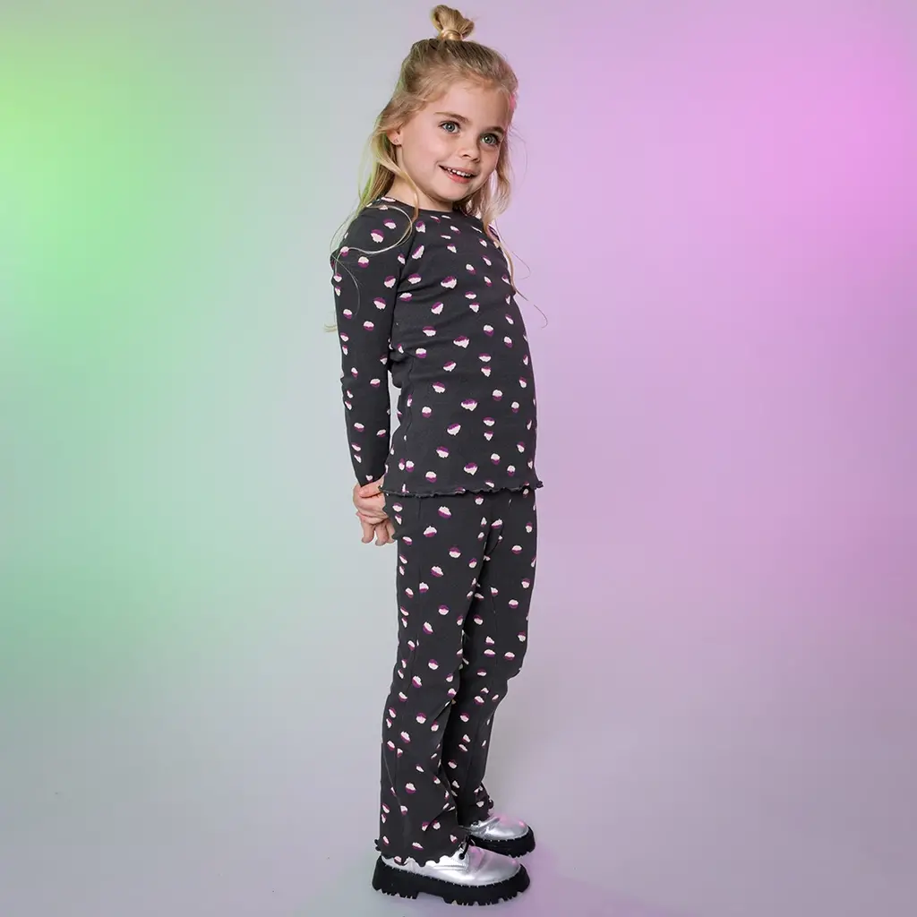 Broek Zev flared (aop black animal)