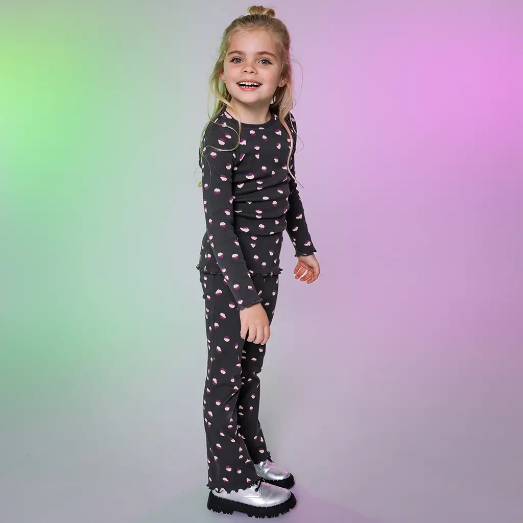 Broek Zev flared (aop black animal)