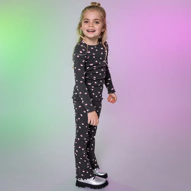 Broek Zev flared (aop black animal)