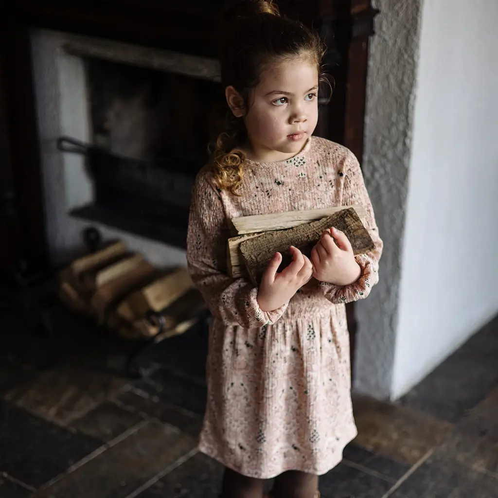 Jurk Vachel (aop pink leaves)