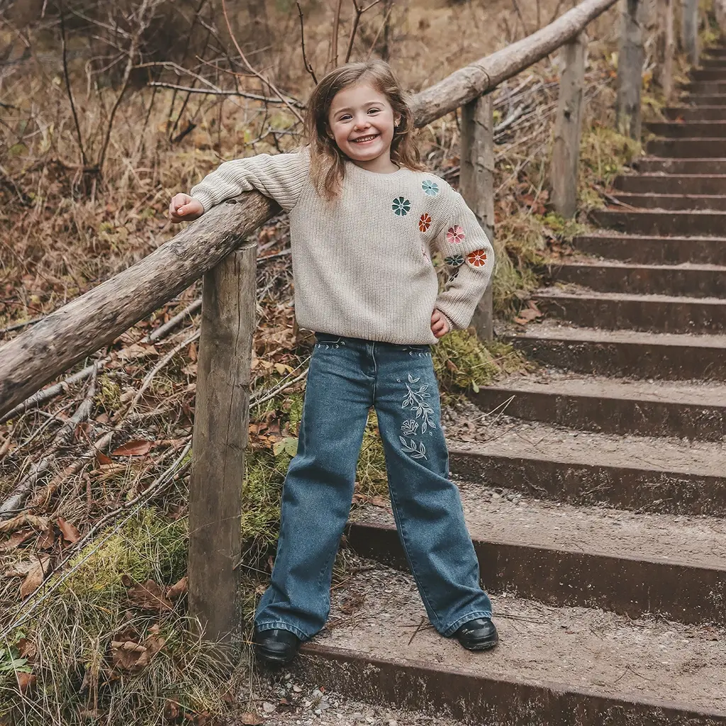 Gebreide trui flowers (oyster gray)