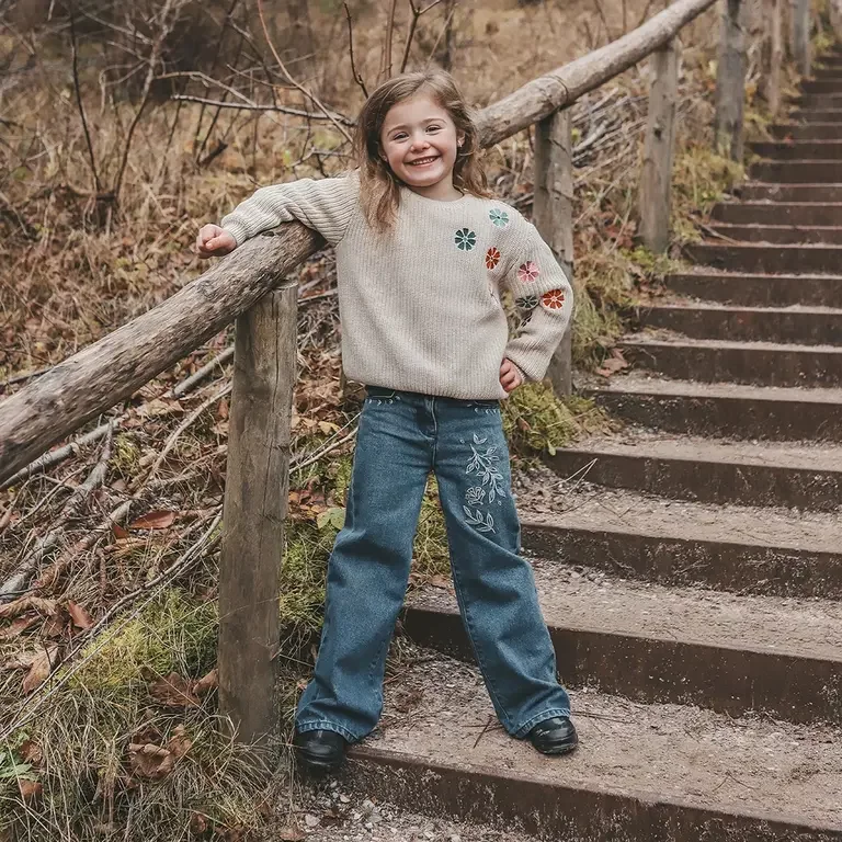 Gebreide trui flowers (oyster gray)