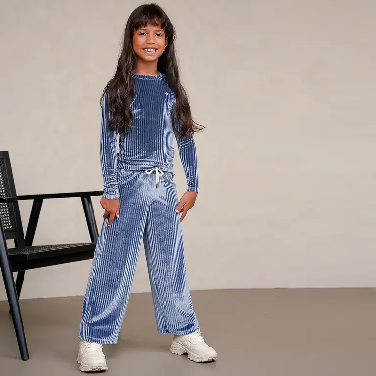 Broek Fem velvet wide fit (ice blue)