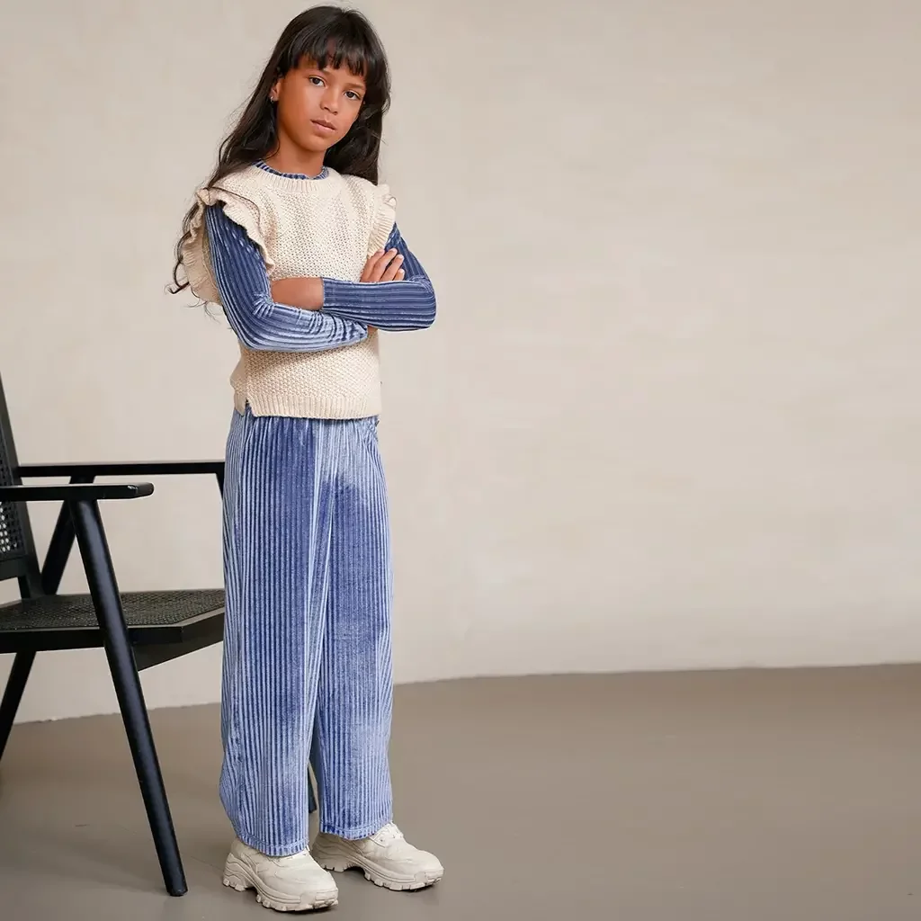 Broek Fem velvet wide fit (ice blue)