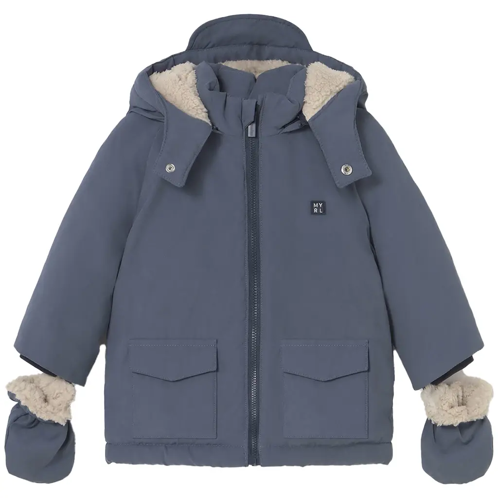 Winterjas parka met wanten (blue whale)