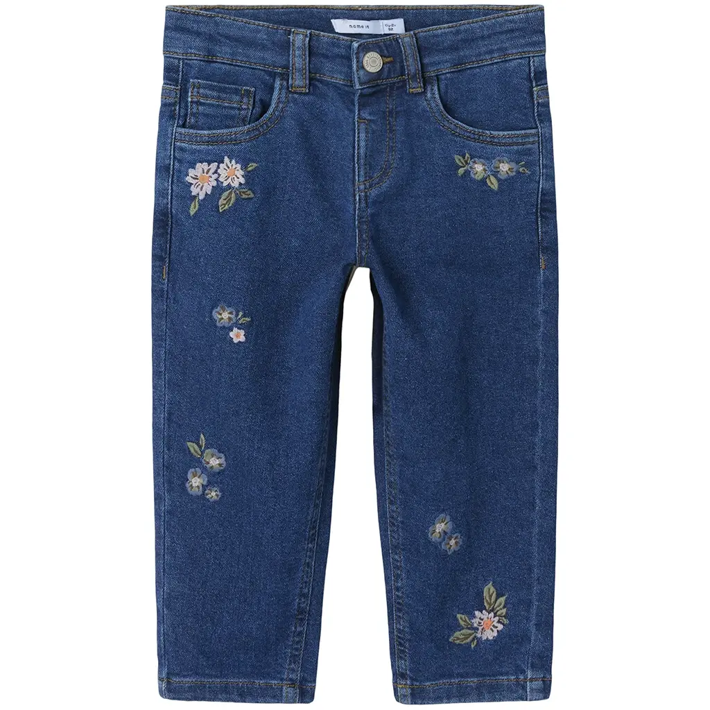 Jeans MOM FIT Bella (dark blue denim flower)