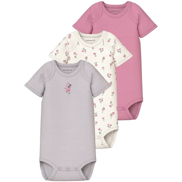 Drie rompertjes Flower (jet stream/lilac marble/cashmere rose)