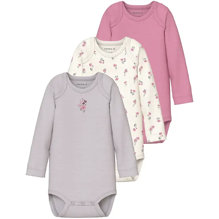 Drie rompertjes Flower (jet stream/lilac marble/cashmere rose)