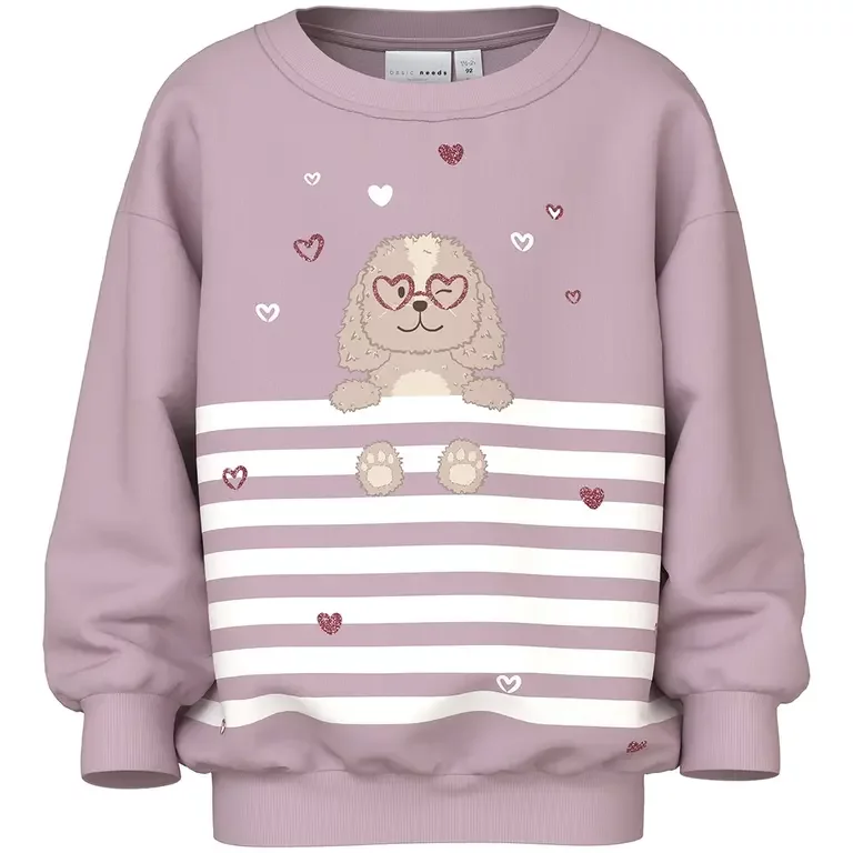 Trui sweat Valona (dawn pink dog heart stripe)