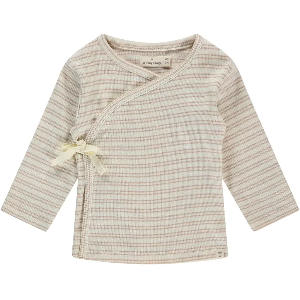 Overslag shirtje rib met streepje (nougat)