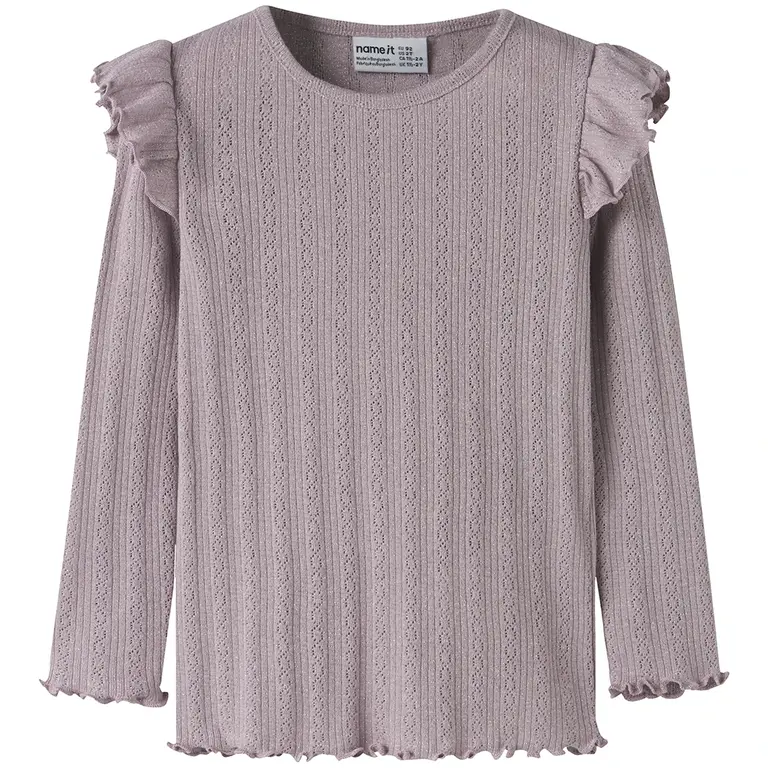 Longsleeve rib ruffle SLIM Blitta (dawn pink melange)