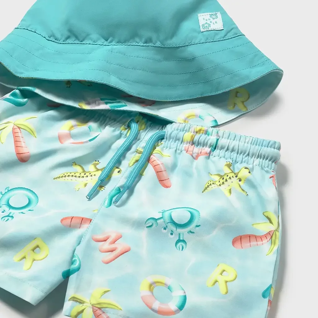 Zwembroekje met zonnehoedje (aquamarine)