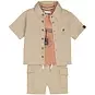 Dirkje Driedelig setje (sand) - overhemd; t-shirtje en kort broekje