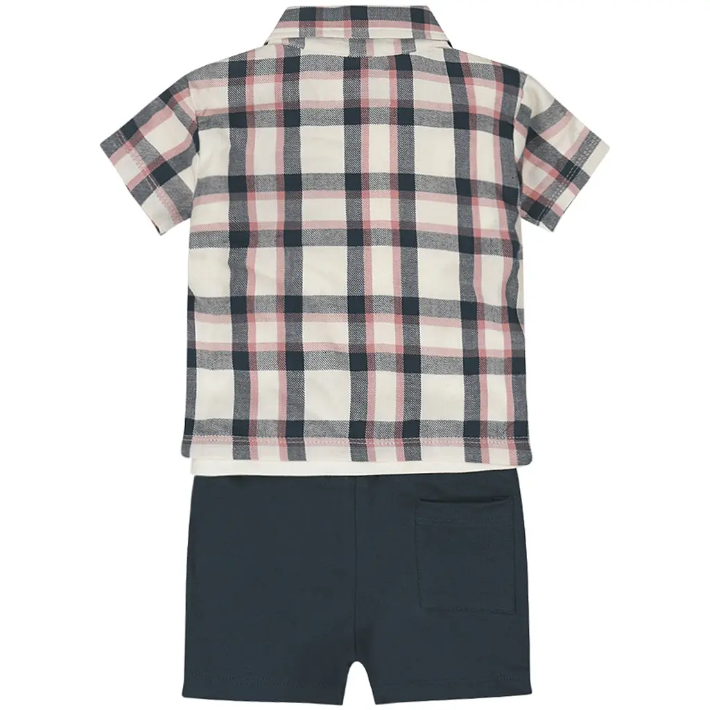 Driedelig setje (multi colour) - overhemd; t-shirtje en kort broekje