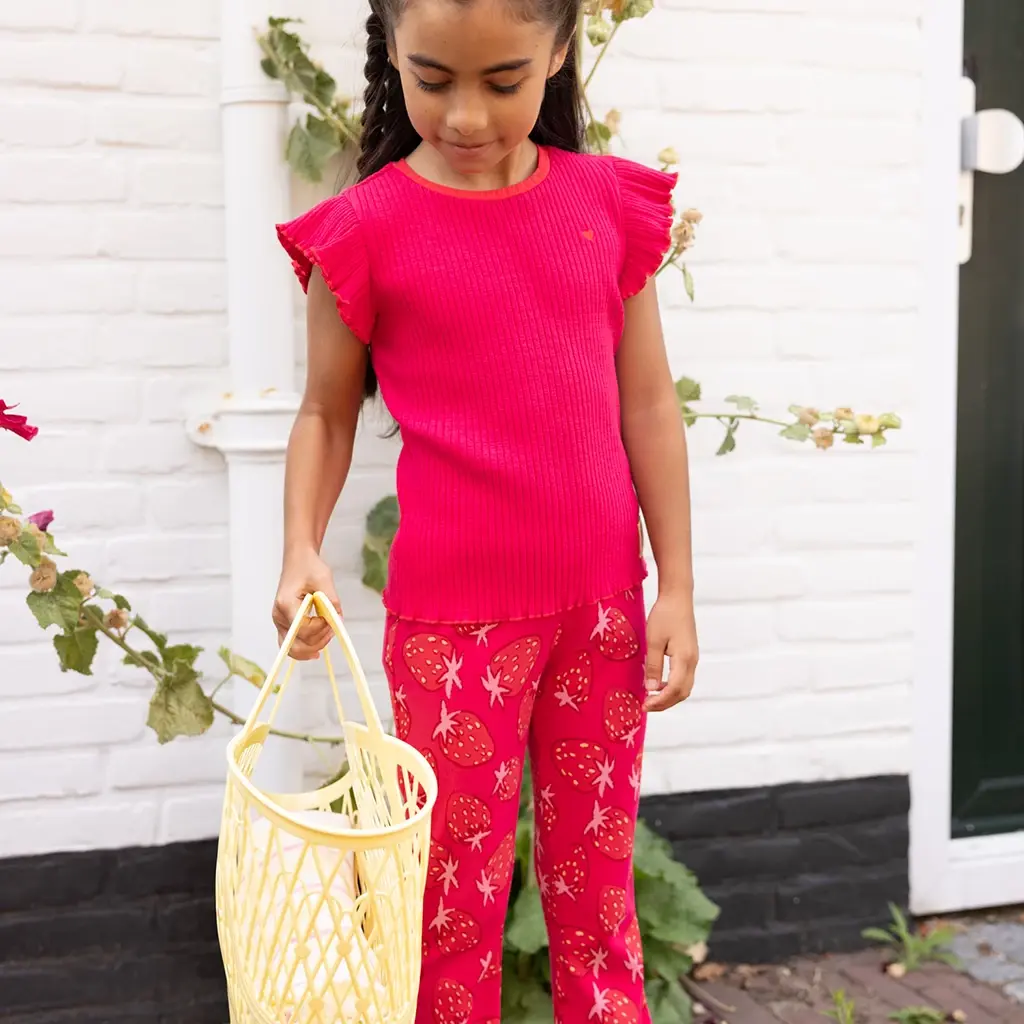 Broek flared rib (strawberry fields)