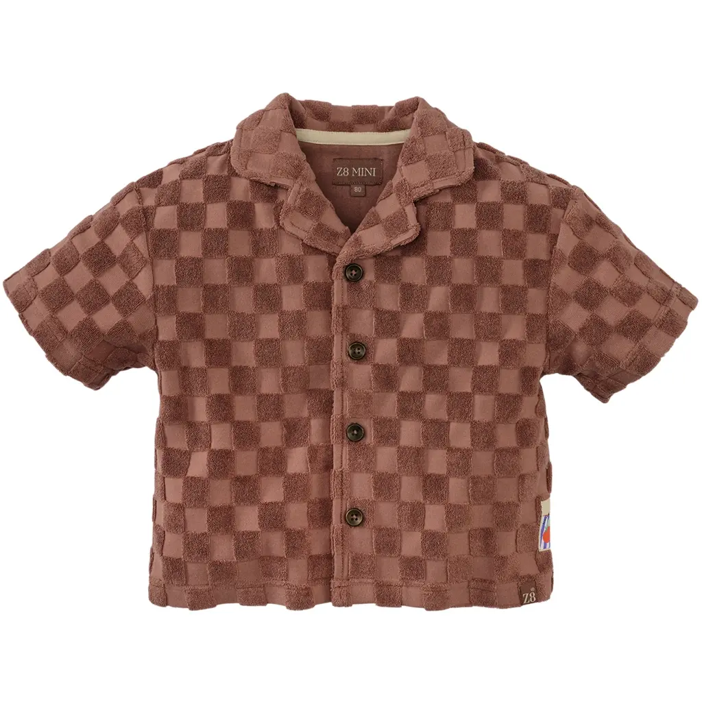 Overhemd blokken badstof Jeppe (blush brown)