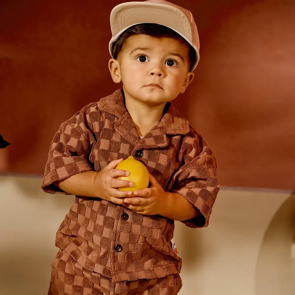 Korte broek blokken badstof Novan (blush brown)