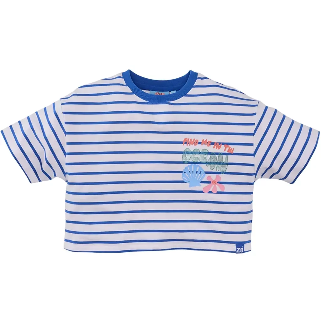 T-shirt streepjes CROPPED Mint (bright white)