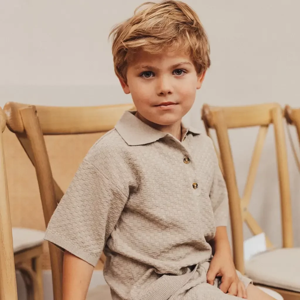 Gebreid polo shirt Milo (taupe gray)