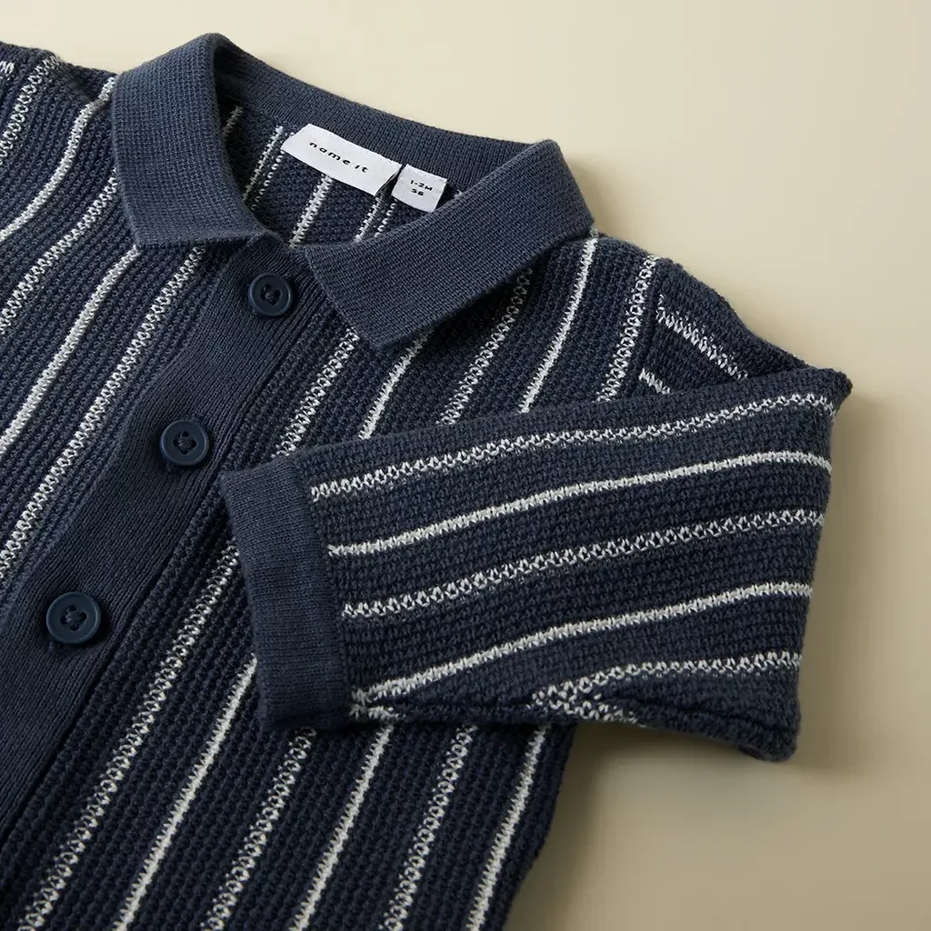 Gebreid vestje met polo kraagje Floppi (vintage indigo)