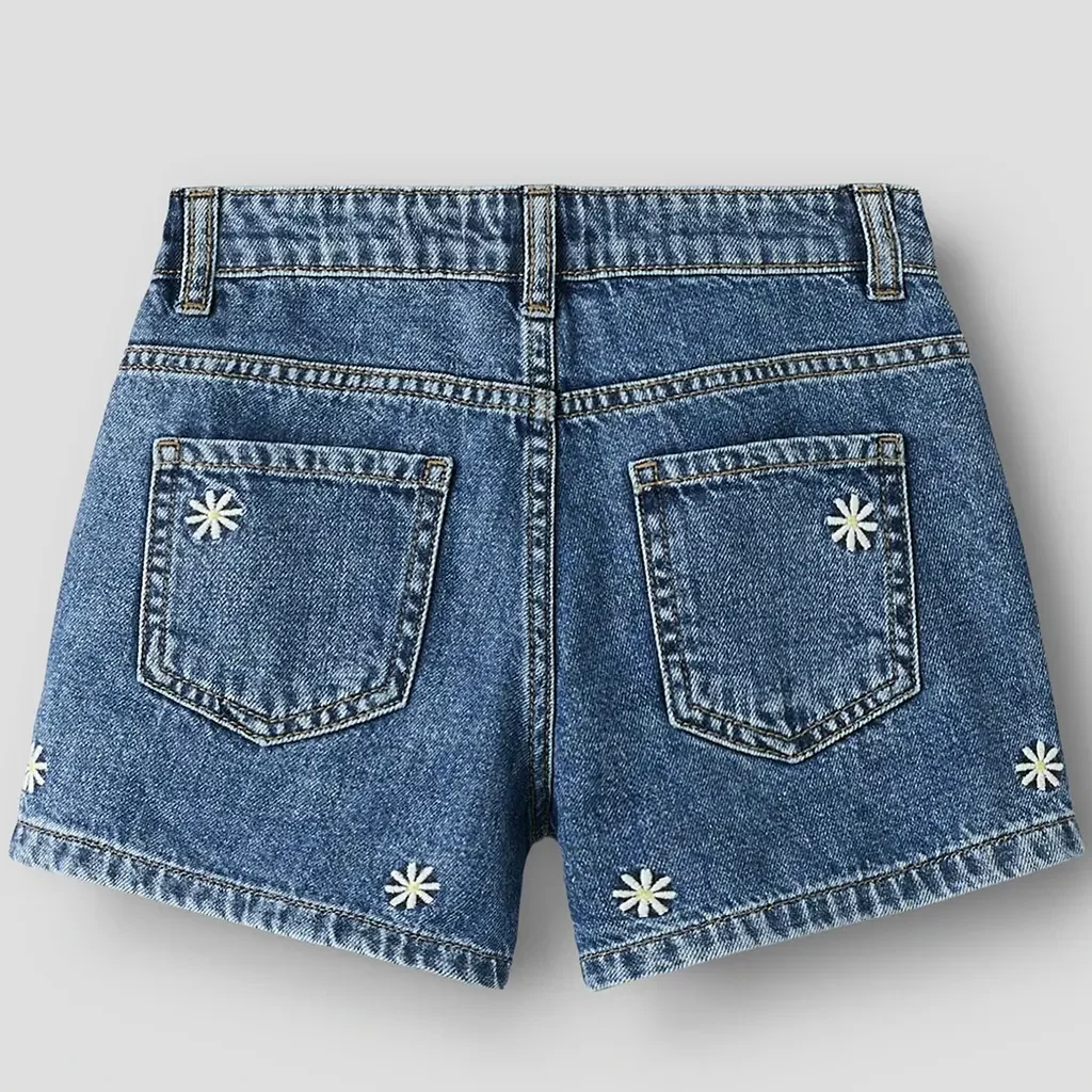 Korte spijkerbroek REGULAR FIT Bella (medium blue bleached denim daisy)
